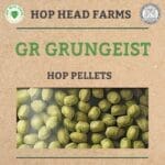 A label that reads "Hop Head Farms GR Grungeist Hop Pellets" with an image of hop pellets underneath the text.